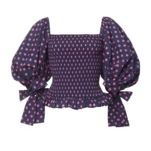 Caroline Constas Blue and Purple Puff Sleeve Blouse